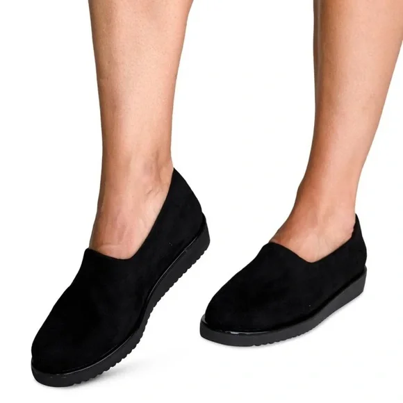 L'Amour des Pieds Women's Xenophon PlatformWedge Loafers Micro Suede Black SZ 6